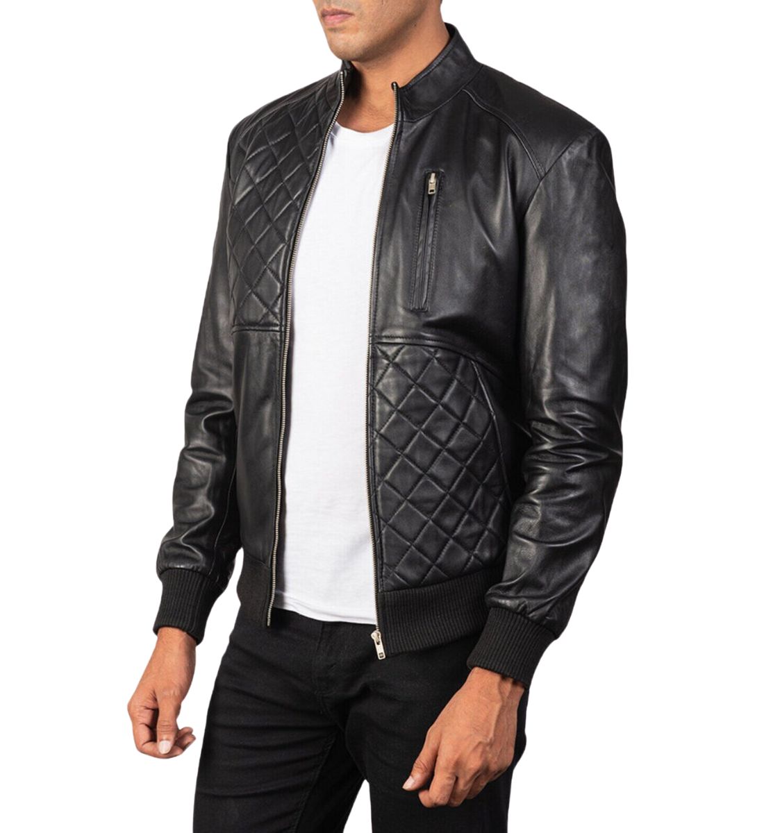 Men's Dean Black Real Leather Biker Jacket Motorbike Front Zipper Coat Slim fit