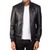 Contemporary Black Leather Biker Jacket - Men's Slim Fit