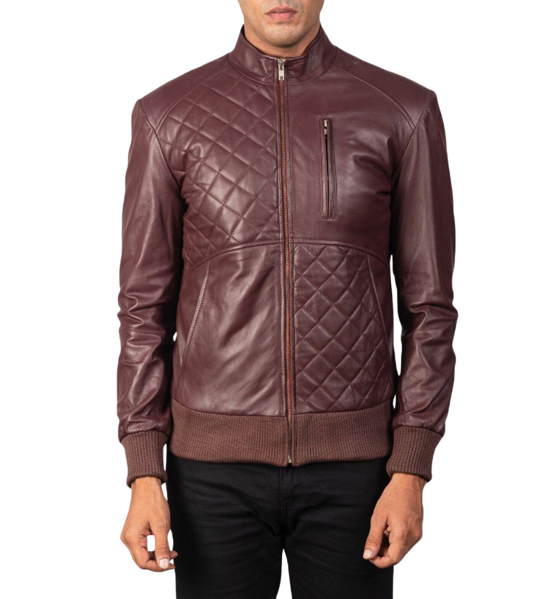 Maroon Leather Rider's Jacket closed zip