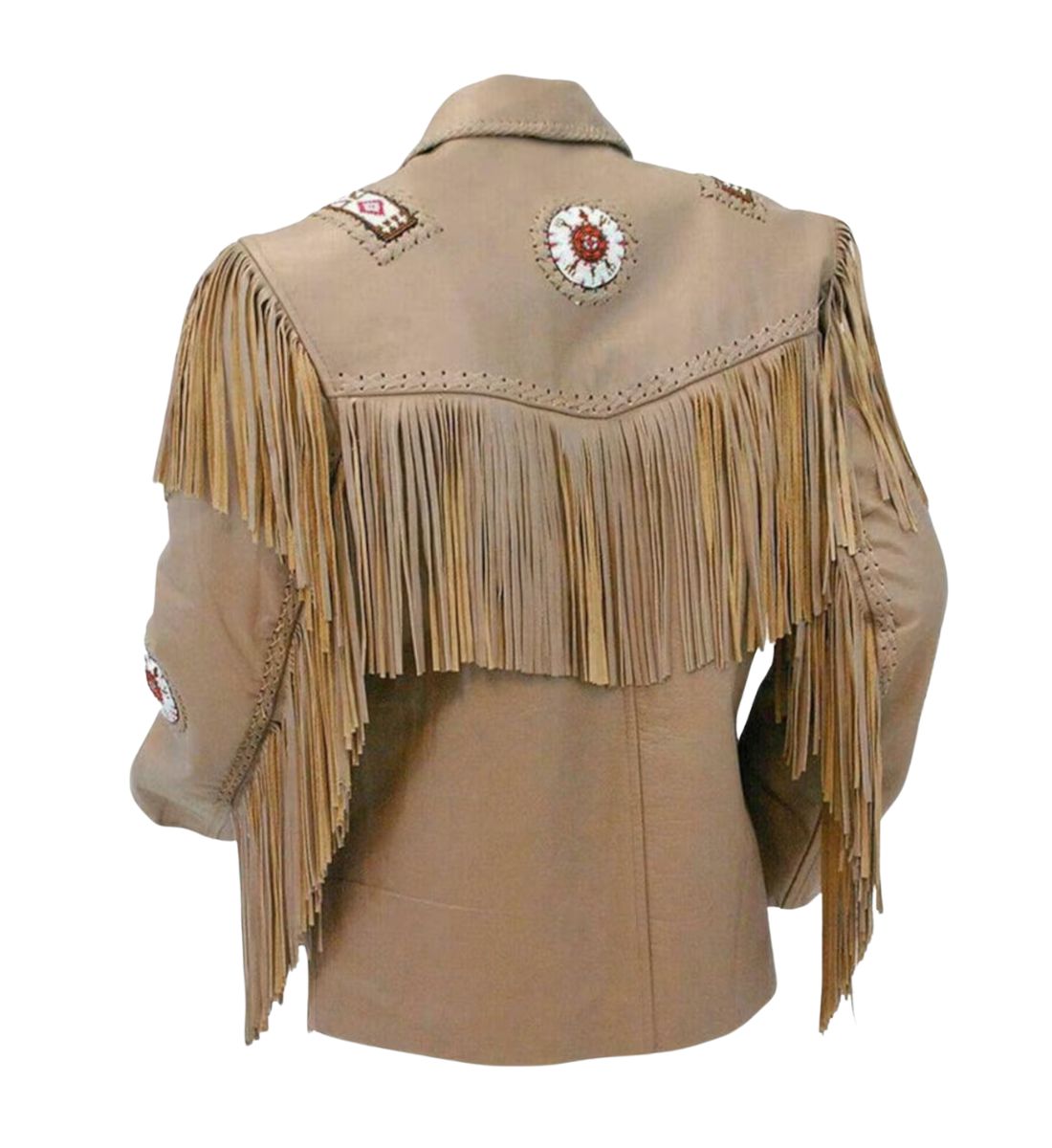 Original Leather Native Western American Cowboy Suede Leather Jacket Fringe & Beaded For Men