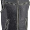 Rugged Distressed Grey Canvas and Leather Men's Motorcycle Vest