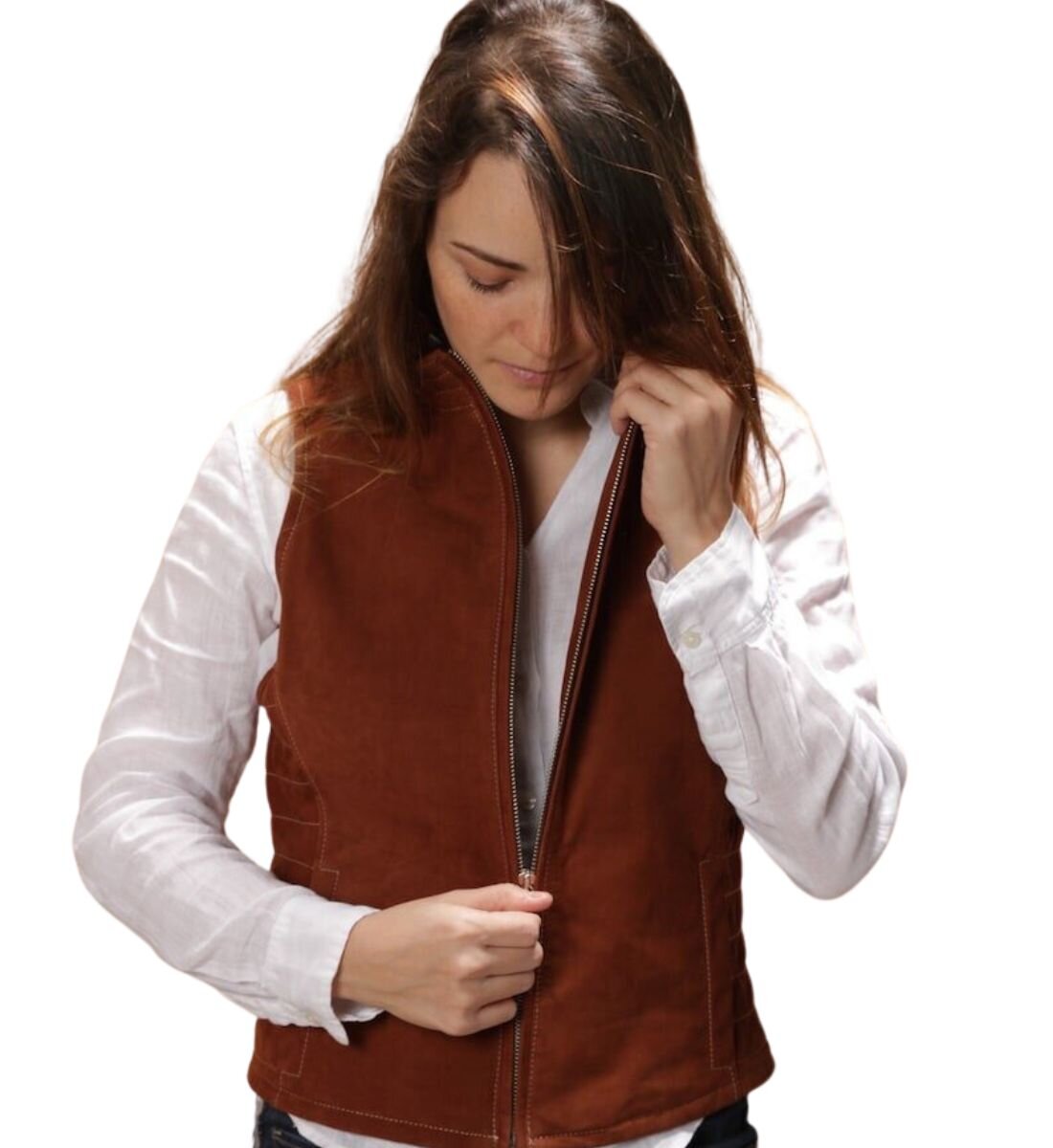 Versatile Brown Leather Vest for Her
