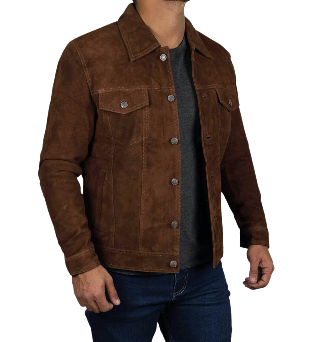 Men Suede Trucker Jacket, Real Suede Leather Western Classic Dark Brown Shirt Jacket For Men's, Cowboy Suede Shirt