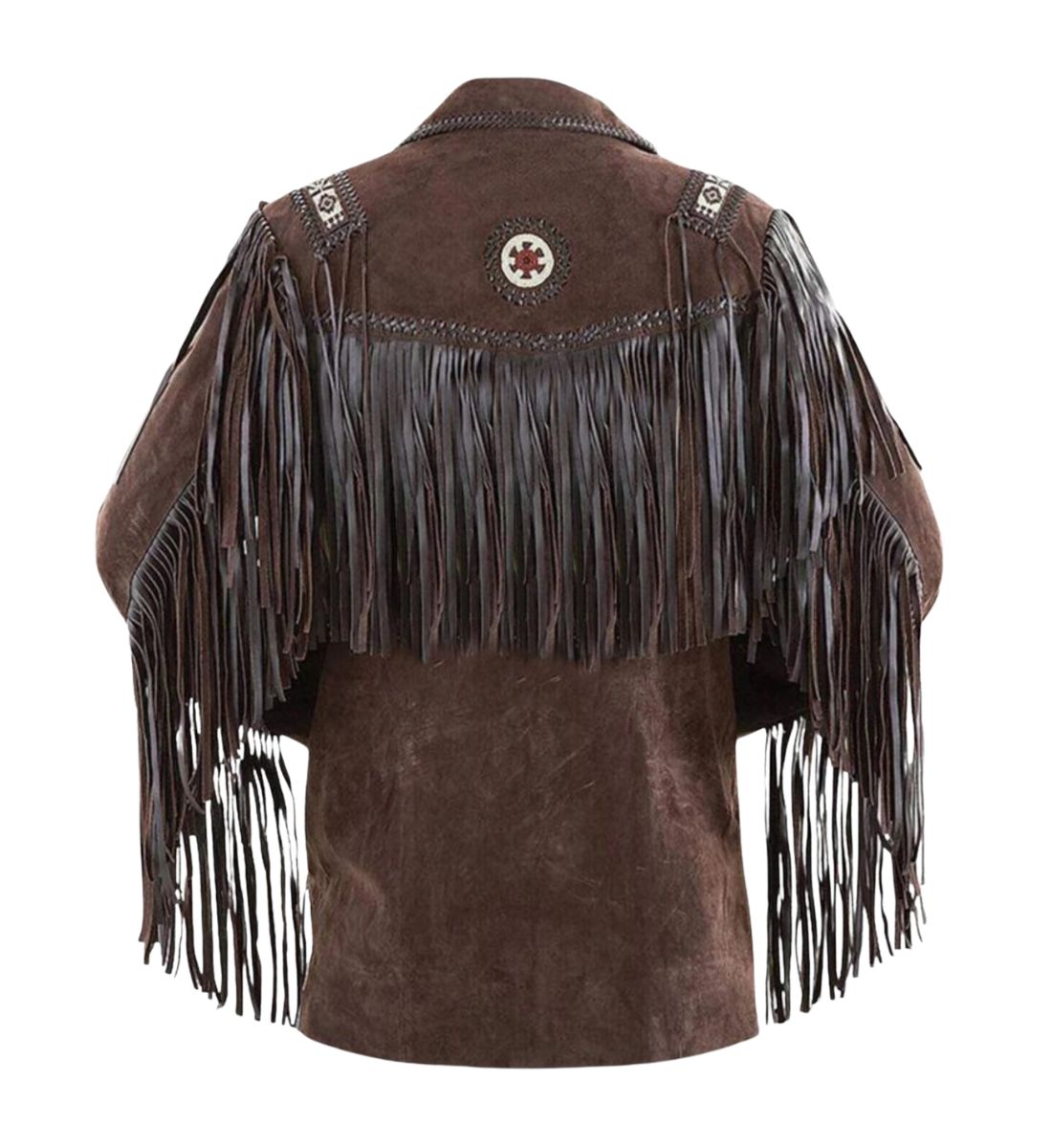 Genuine Brown Suede Leather Fringe Cowboy Coat back -Western Jacket