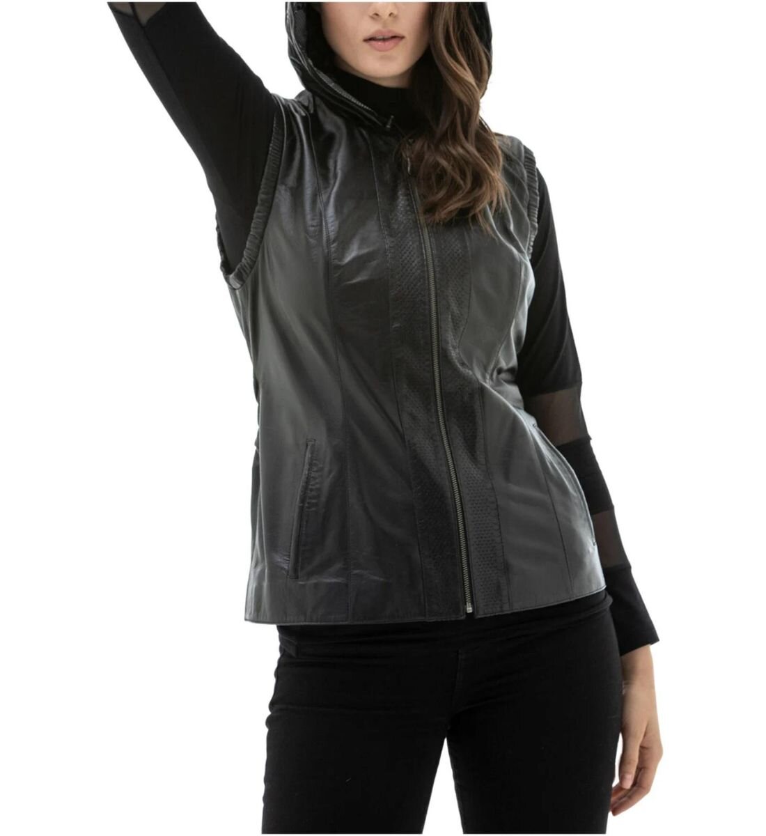 Sleek and Stylish: Black Fashionable Hooded Leather Vest