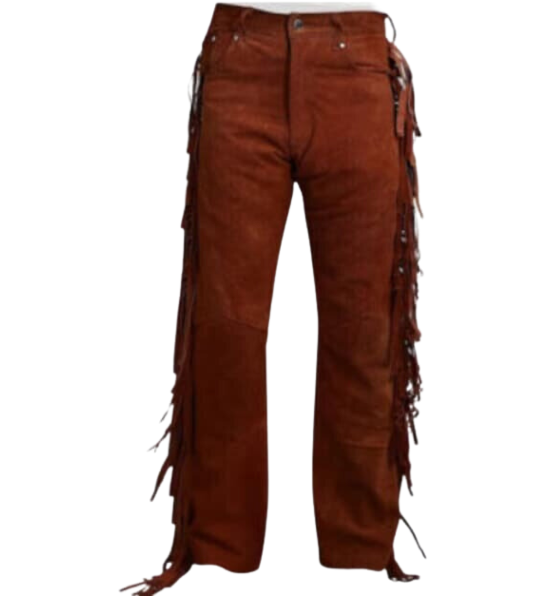 Wild West Elegance: Men's Suede Leather Cowhide Pants with Fringes