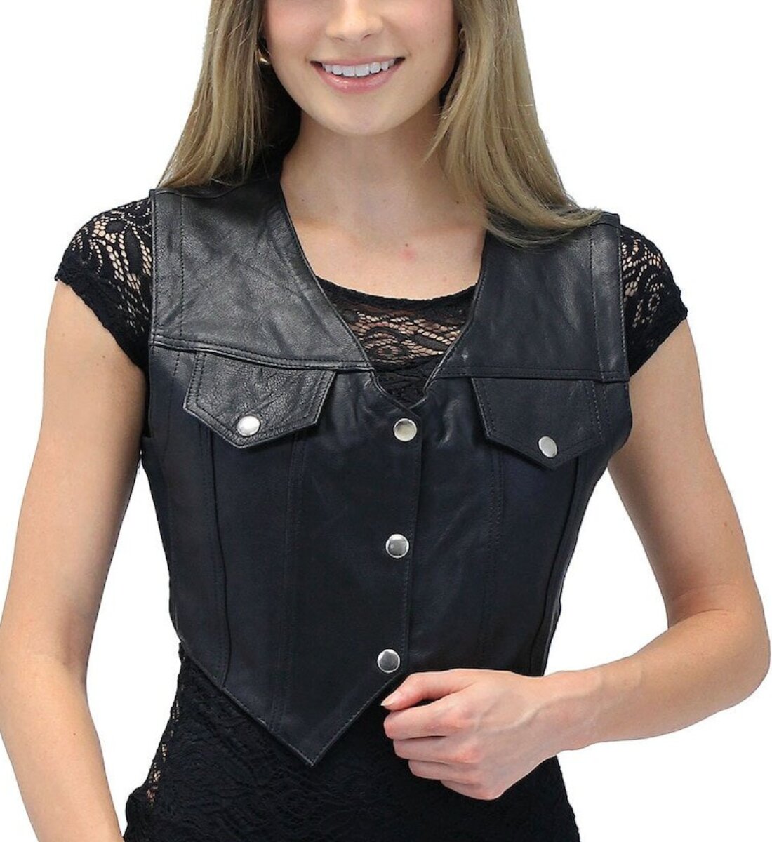 Edgy Snap-Front Crop Vest with a Rocker Vibe