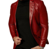 Refined Crimson Leather Business Blazer for Men