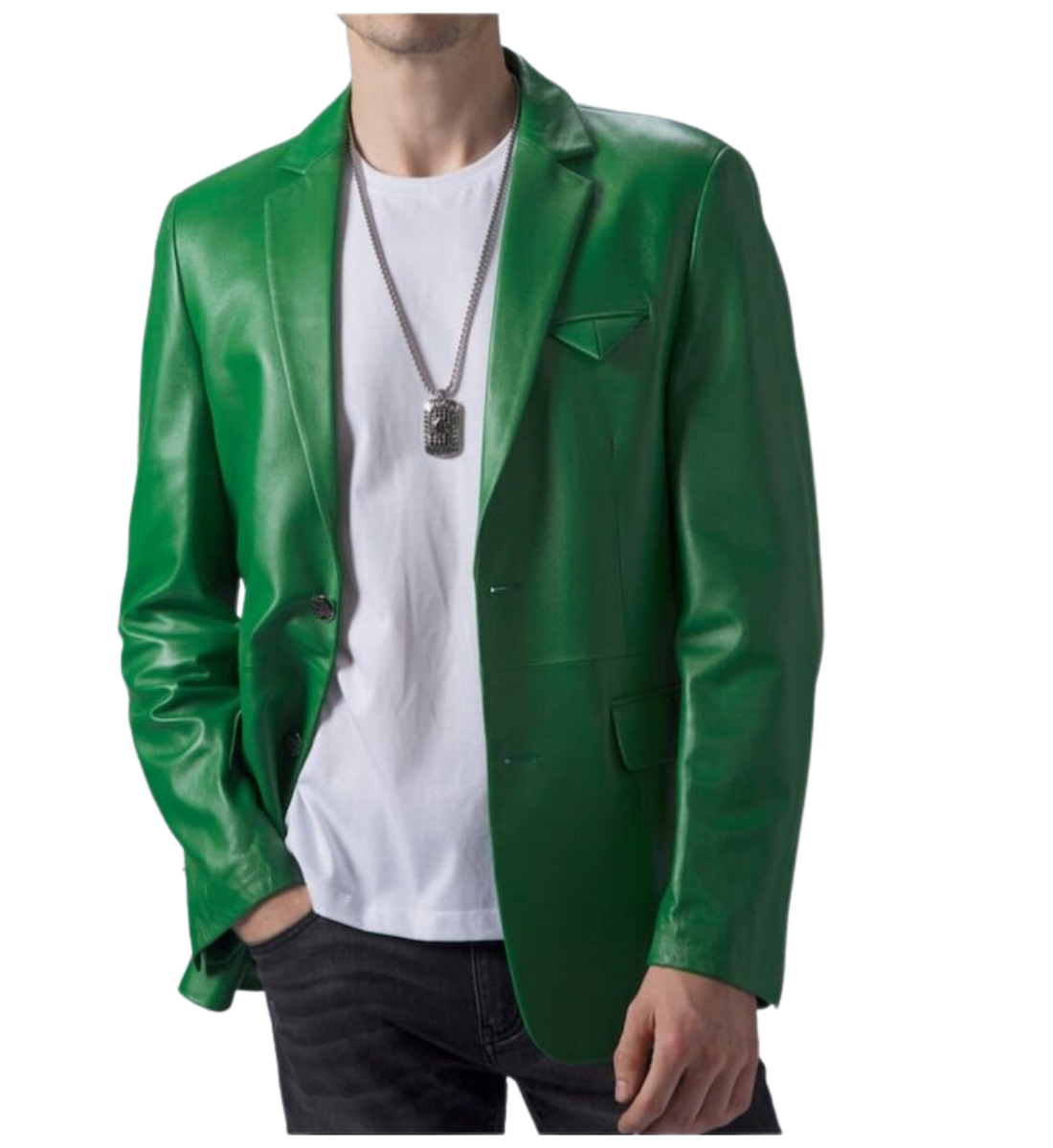 Light Green Leather Business Blazer for Men
