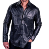 Handcrafted Men's Fashion Shirt in Genuine Black Sheep Leather