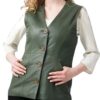 Vividly Green: Elegant V-Neck Leather Vest for Women