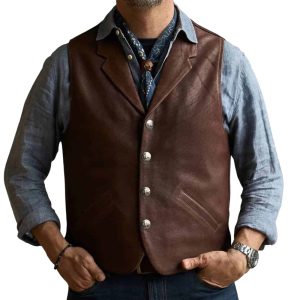 Brown Leather Vest for the Adventurous Frontier Explorer